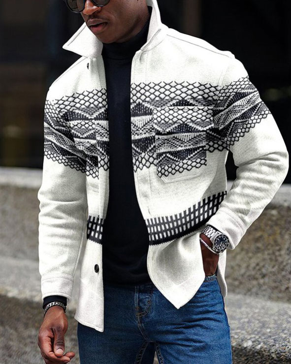Men's Casual Black Printed Long Sleeve Jacket