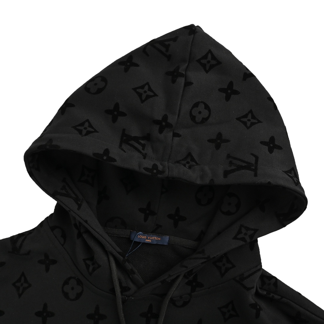 Louis Vuitton 24Fw all-over monogram flocked print hooded sweatshirt