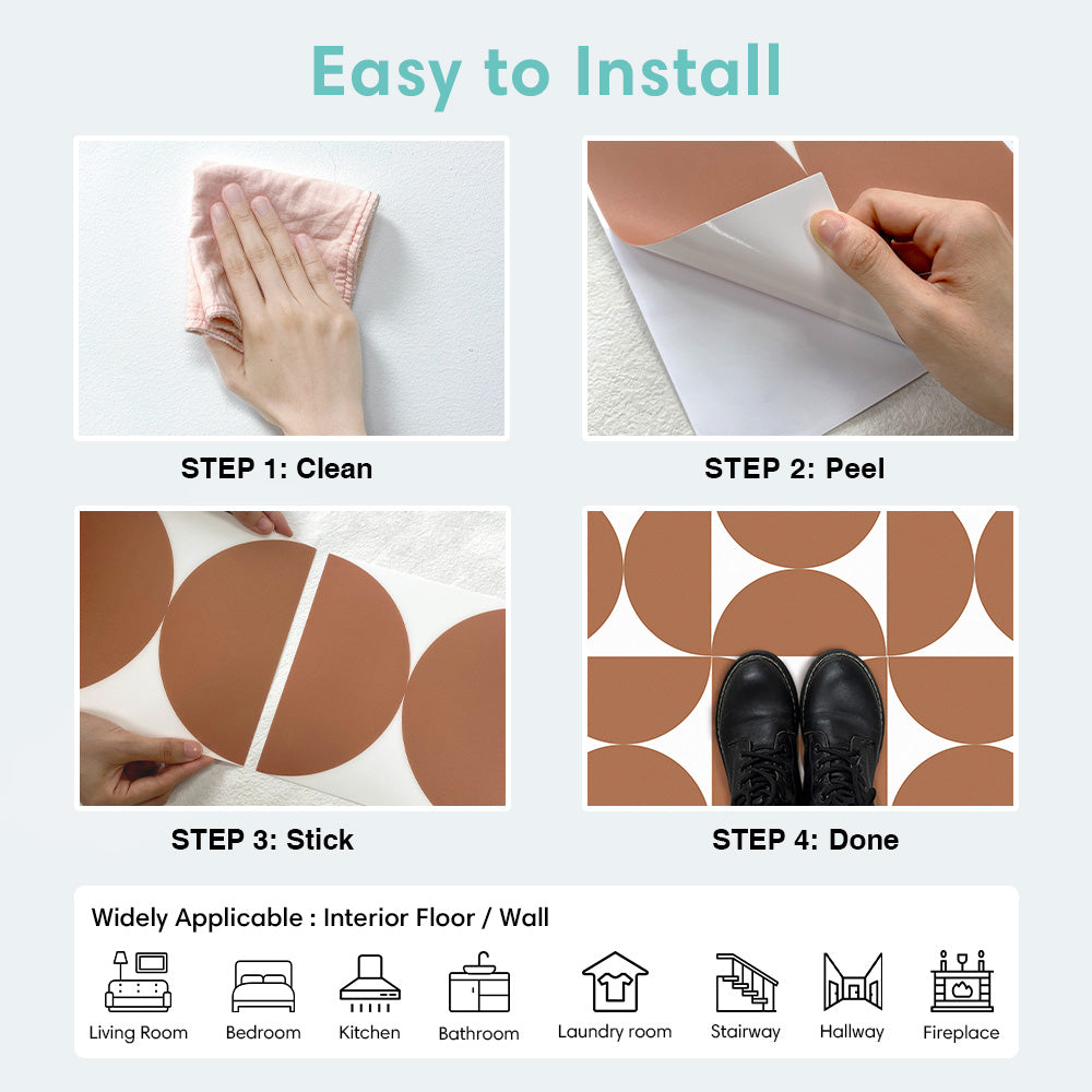 Brown Retro Geometric Pattern Peel and Stick Vinyl Floor Tile Sticker