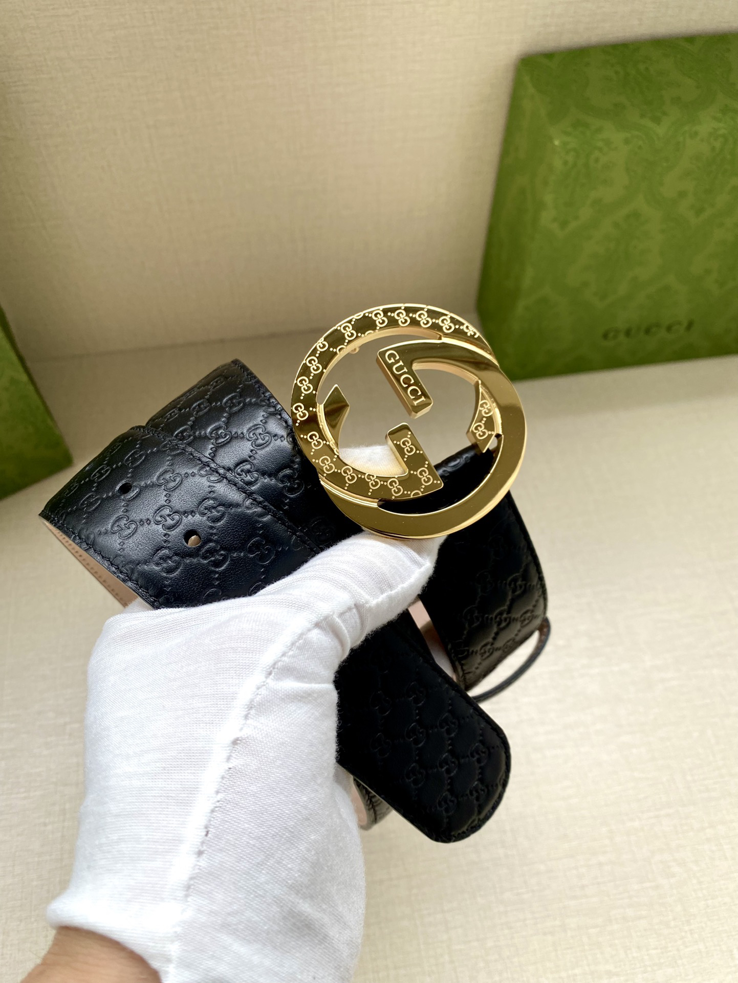 Gucci Interlocking Double G Double-sided Leather Belt 4.0CM Width