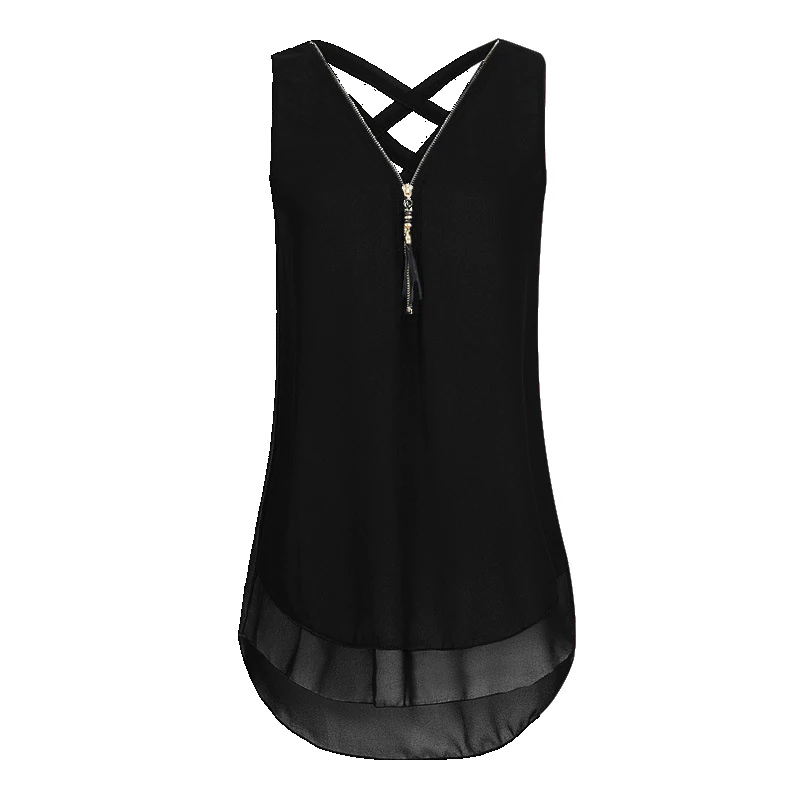 V-Neck Sleeveless Cross Strap Loose Chiffon Shirt Tank