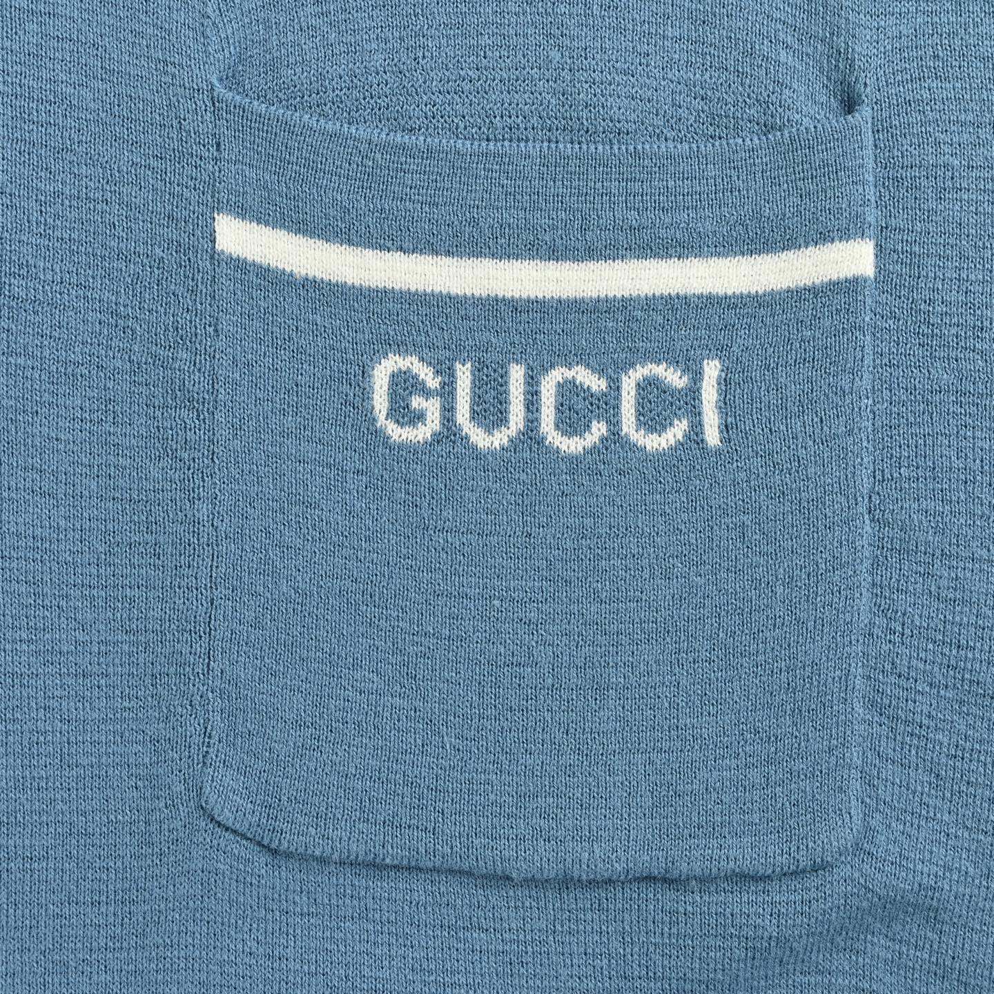 Gucci 25ss blue pocket jacquard knit polo short sleeve