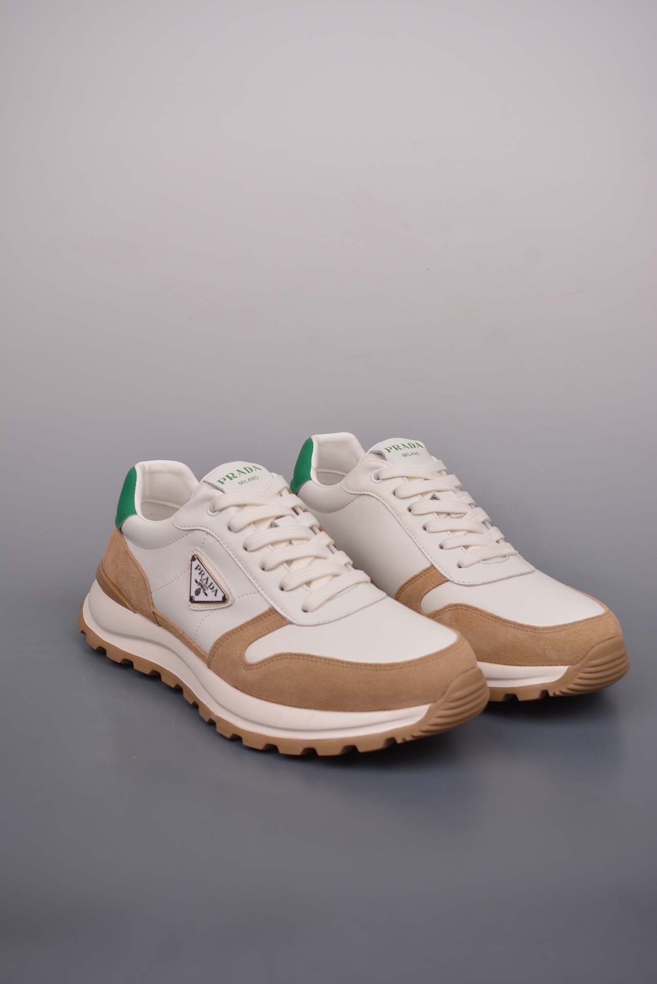 Prada PRAX 01 Triangle Logo Leather Sneakers Khaki Green 3D955M_3LF5_FG000