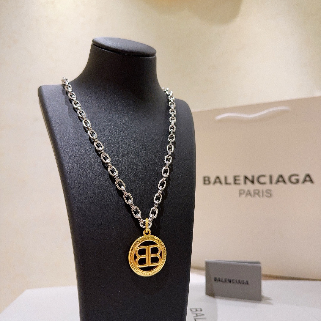 Balenciaga Gold BB Ring Necklace