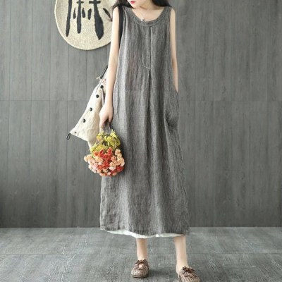 Plaid Sleeveless Casual Maxi Dress
