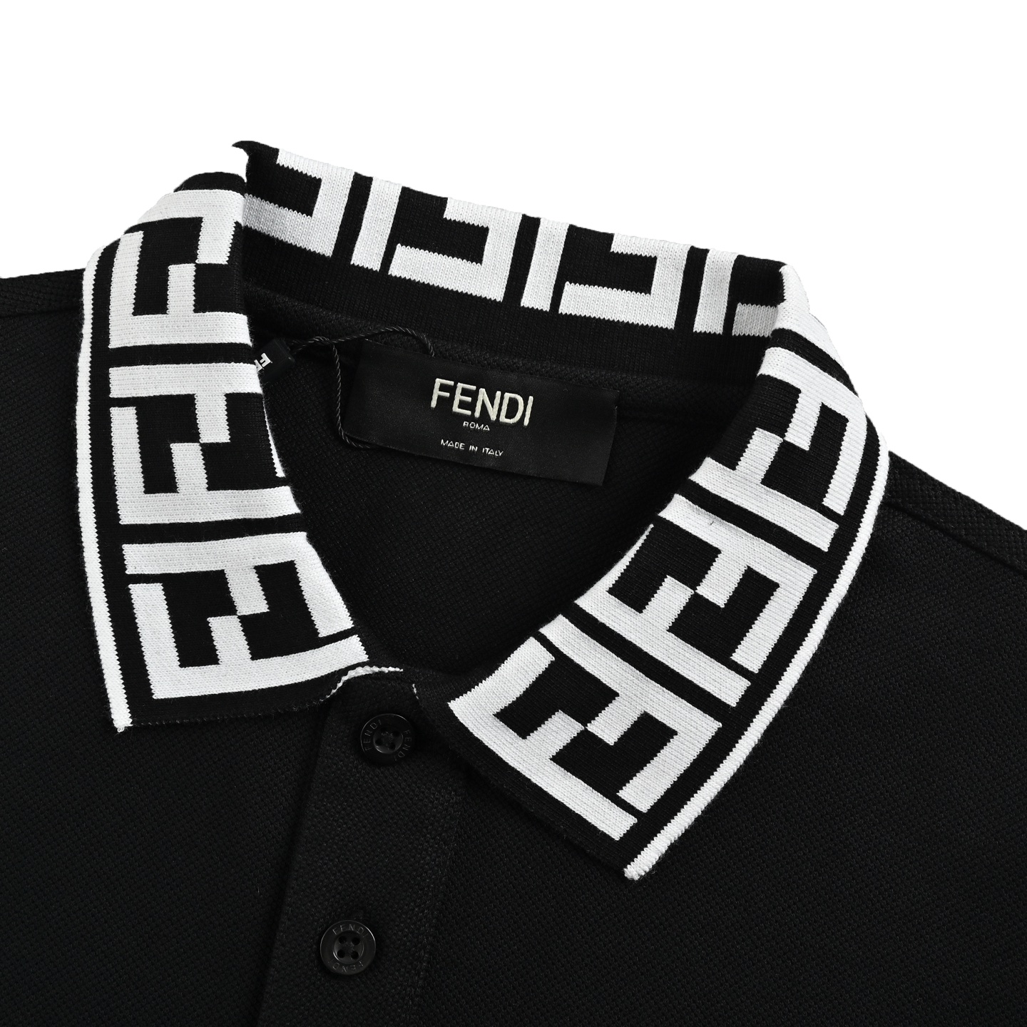 Fendi Double F neckline chest embroidered letters Polo short sleeve