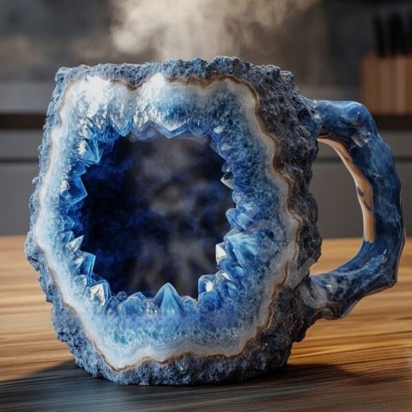 Mineral crystal coffee cup, creative design mug, luxurious decorative handicraft resin water cup.