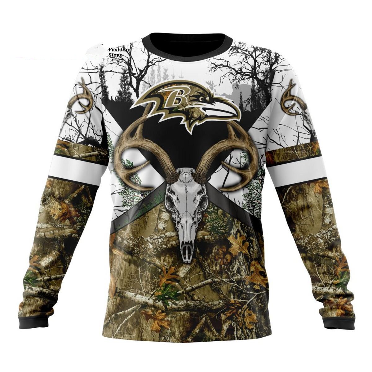 BALTIMORE RAVENS DEER SKULL AND FOREST 3D HOODIE