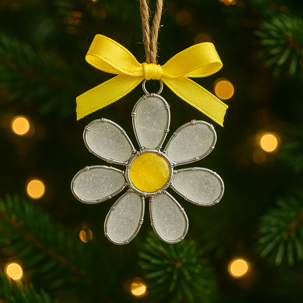 Handmade Sea-Glass Flower Ornament Collection