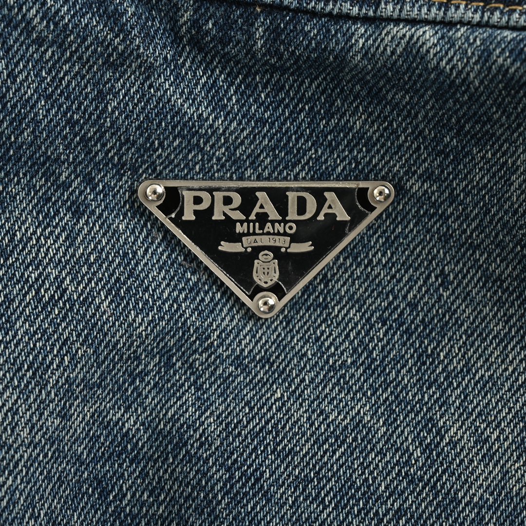 Prada 24Fw triangle logo denim quilted jacket