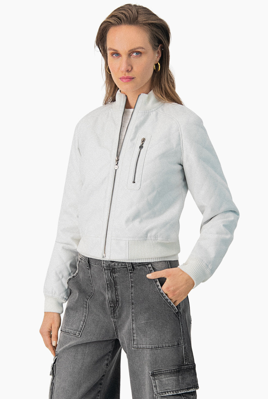 Chamarra bomber blanca
