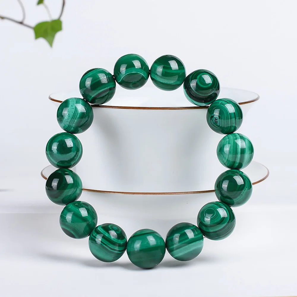 14mm Malachite Beads Natural Stone Man Bracelet High Quality Fine Jewelry Women's Bracelets Couple Gift Items With Free Shipping