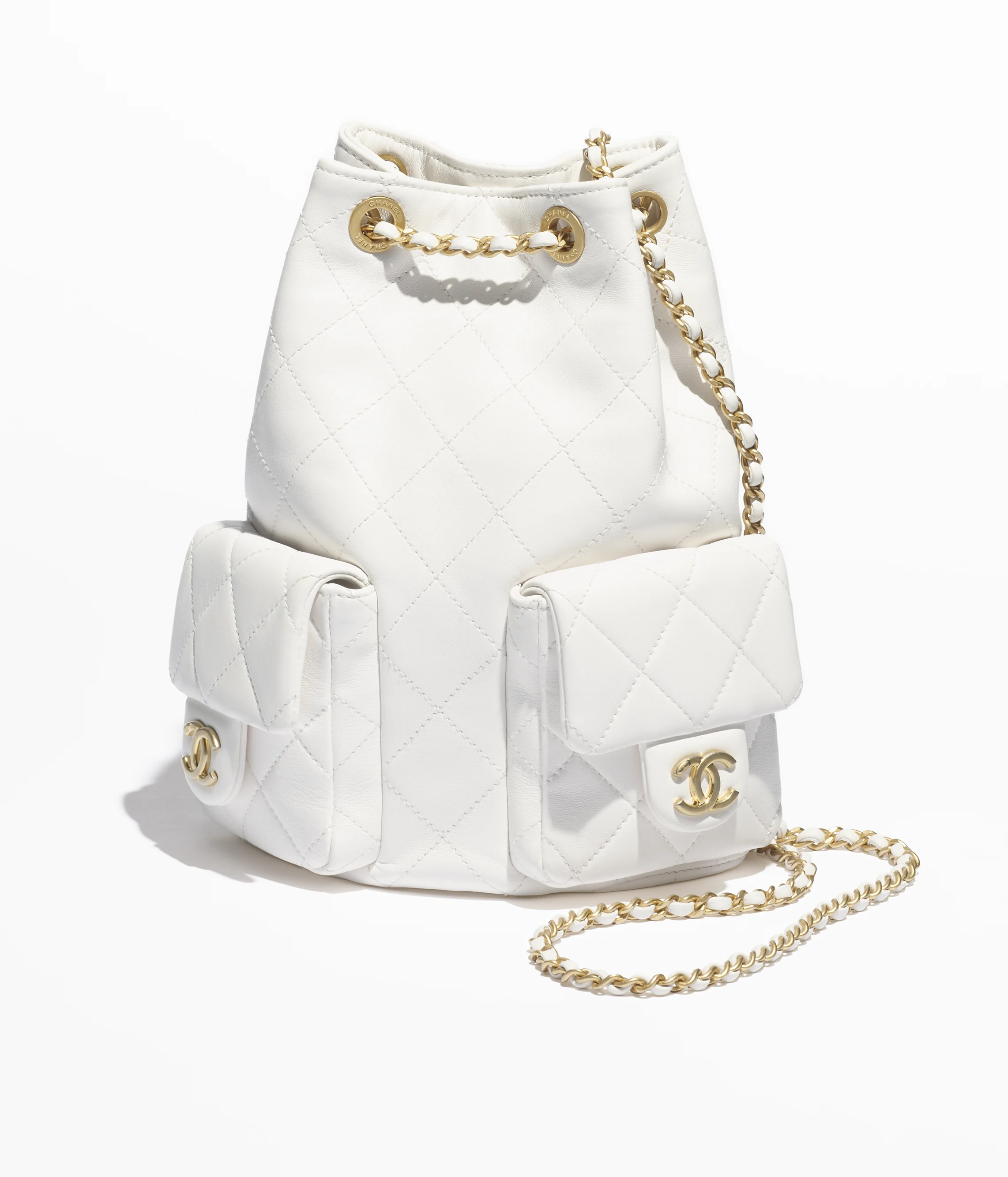 Chanel Backpack Shiny Lambskin & Gold-Tone Metal White AS5310-B18791-10601