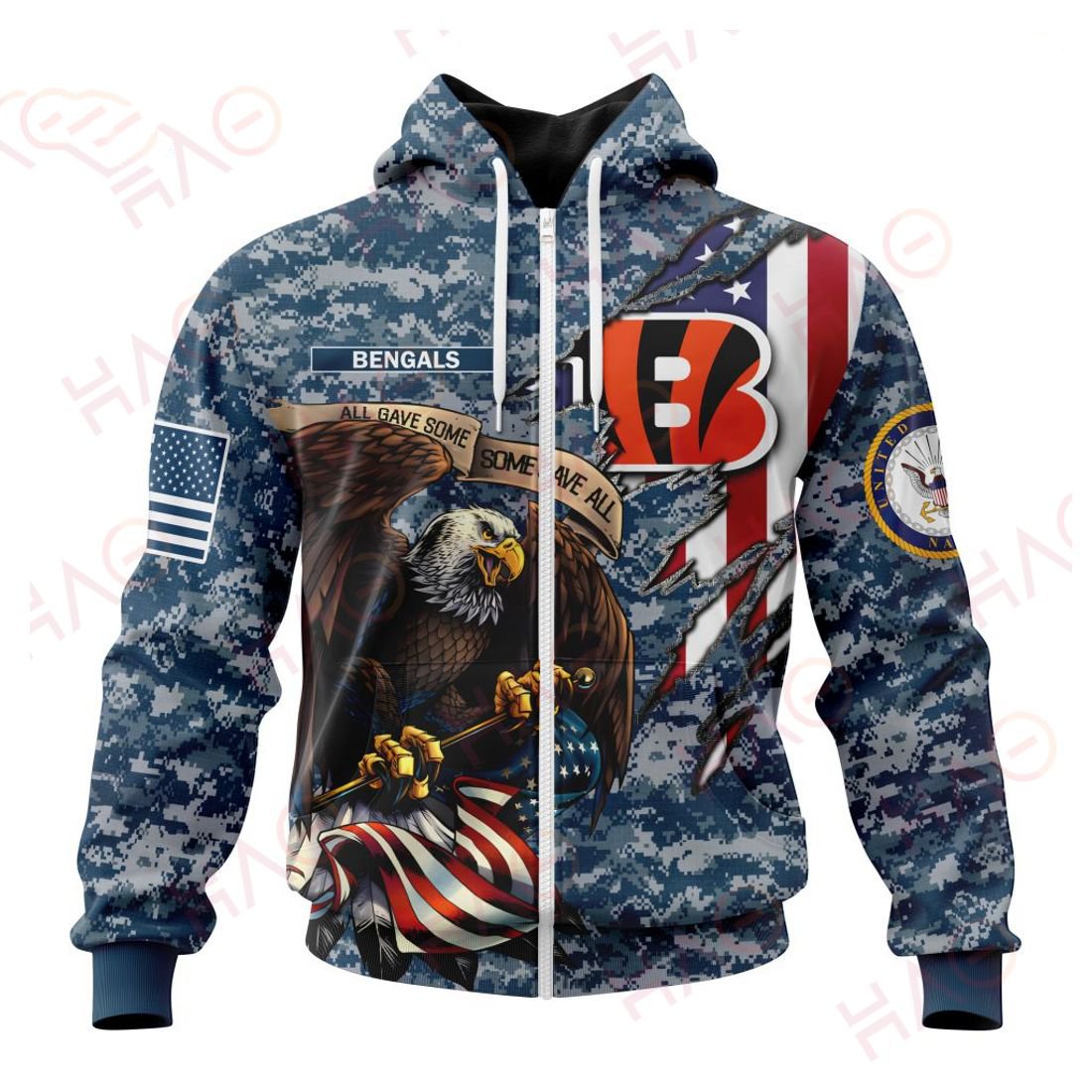 CINCINNATI BENGALS 3D HOODIE US NAVY VETERANS