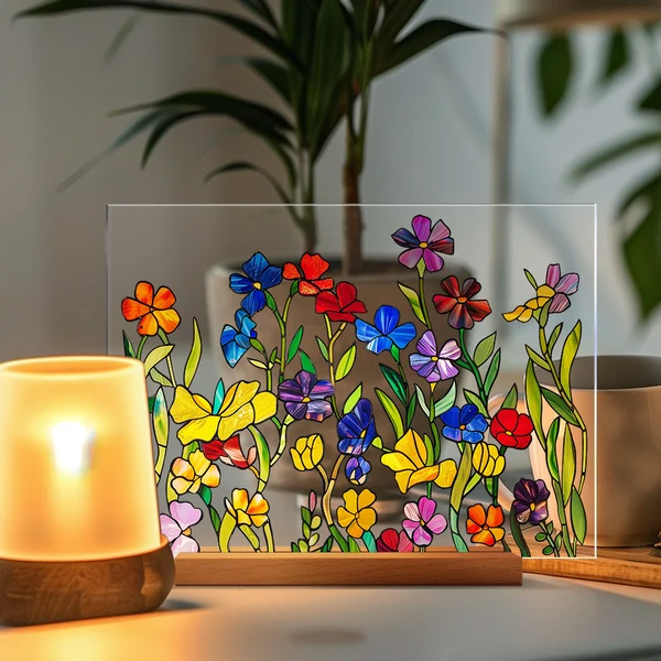 🌷🌼2024 NEW🌻🌺Painted Colorful Flower Pattern Decor With Wooden Base💖
