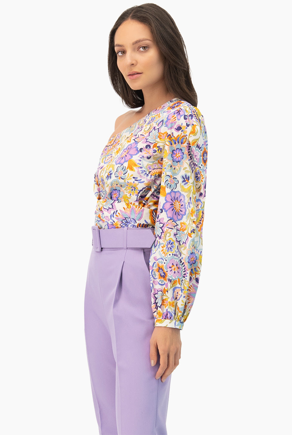 Blusa estampada de un hombro