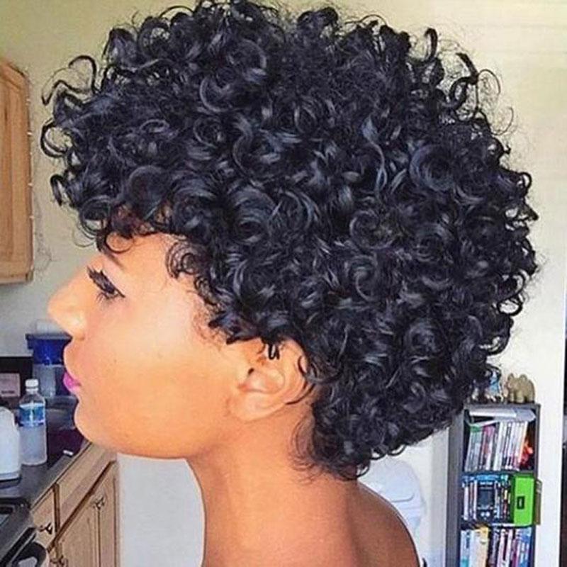 Luna 117 Women Short Spiral Curly Wig with Bangs for African American