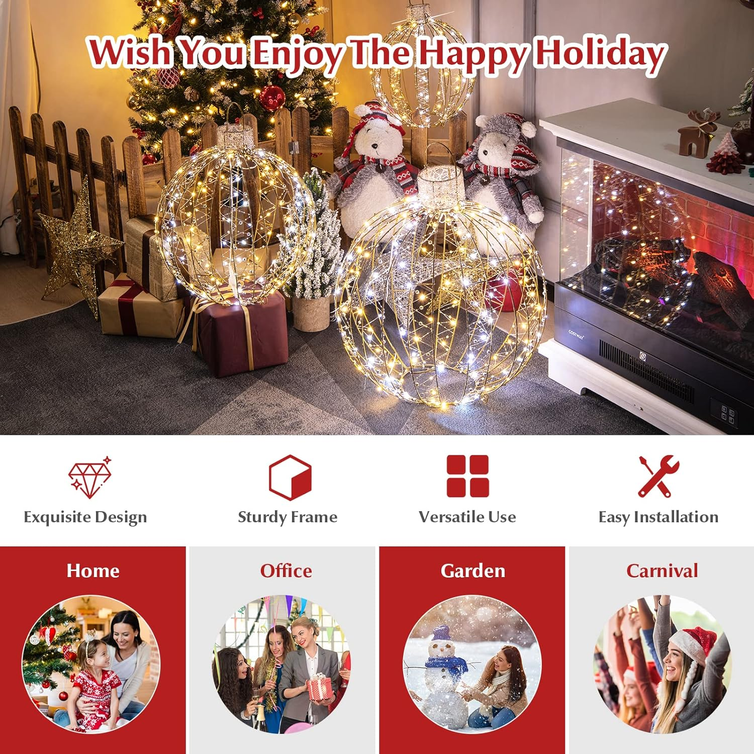 🎅2024 Christmas Promos🔥Tangkula Christmas LED Light Balls for Tree