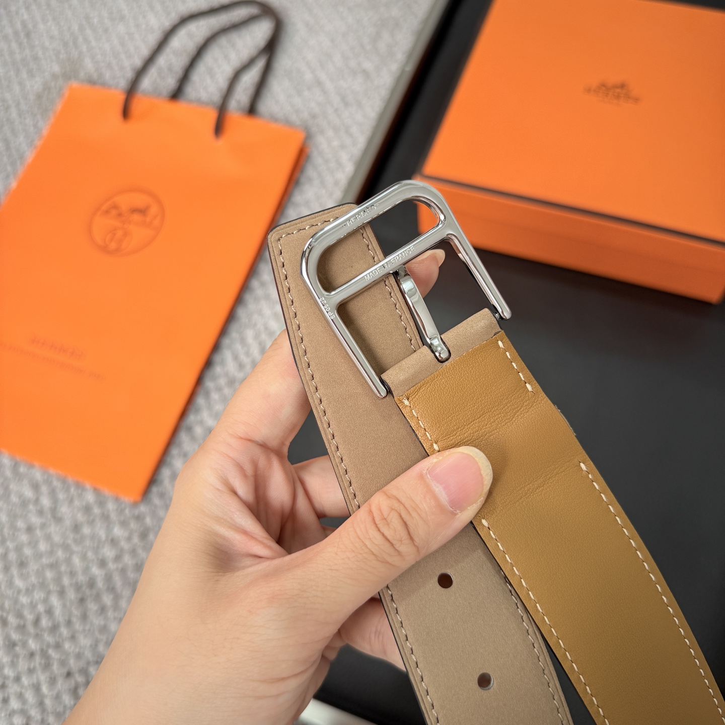 Hermès BoxTogo calfskin double-sided belt 3.2CM wide
