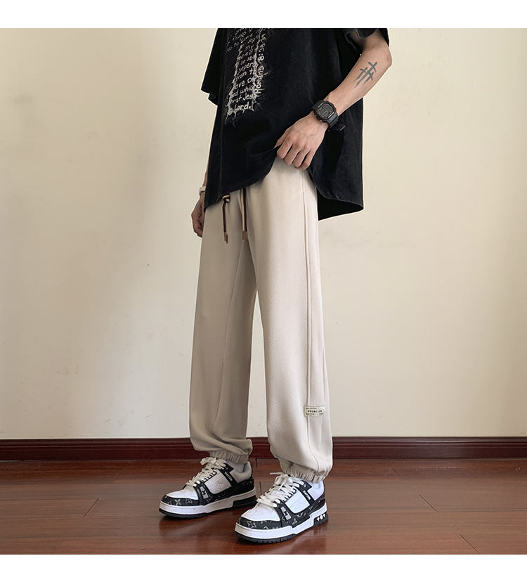Beige Waffle pants Loose nine-cent hip panty size