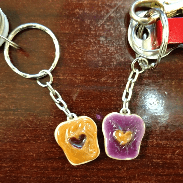 Peanut Butter and Jelly Heart Keychain Set