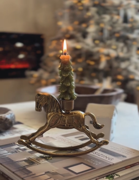 🐎🕎Vintage Brass Rocking Horse Candle Holder