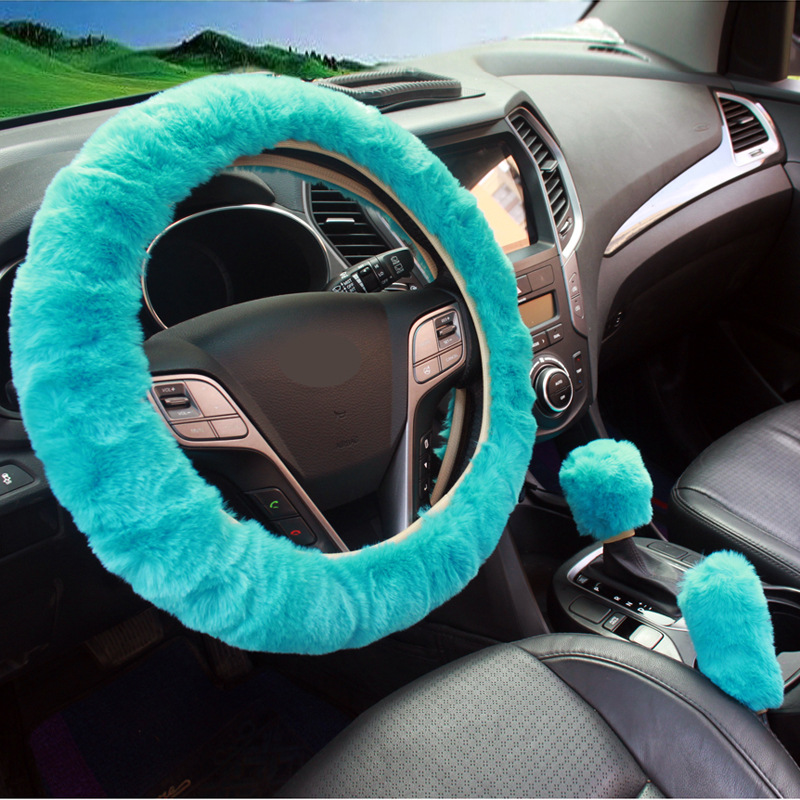 🚗🚗Winter warm plush car steering wheel three-piece set