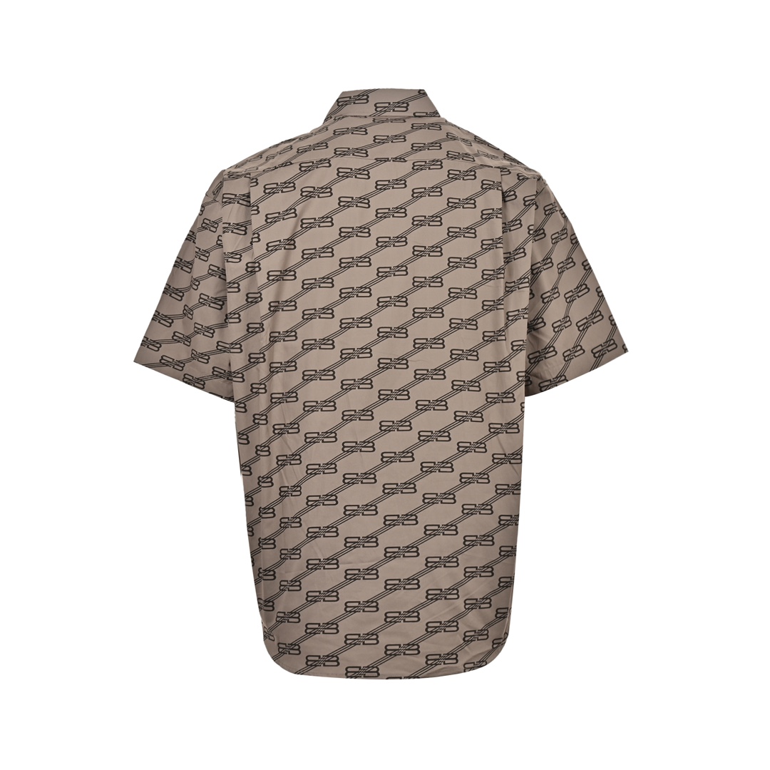 Balenciaga Khaki Full Print Lock Short Sleeve Shirt
