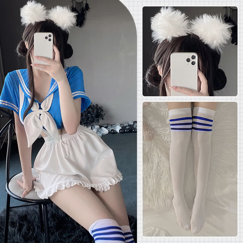 Cosplay Sailor Collar Lingerie Stockings Set