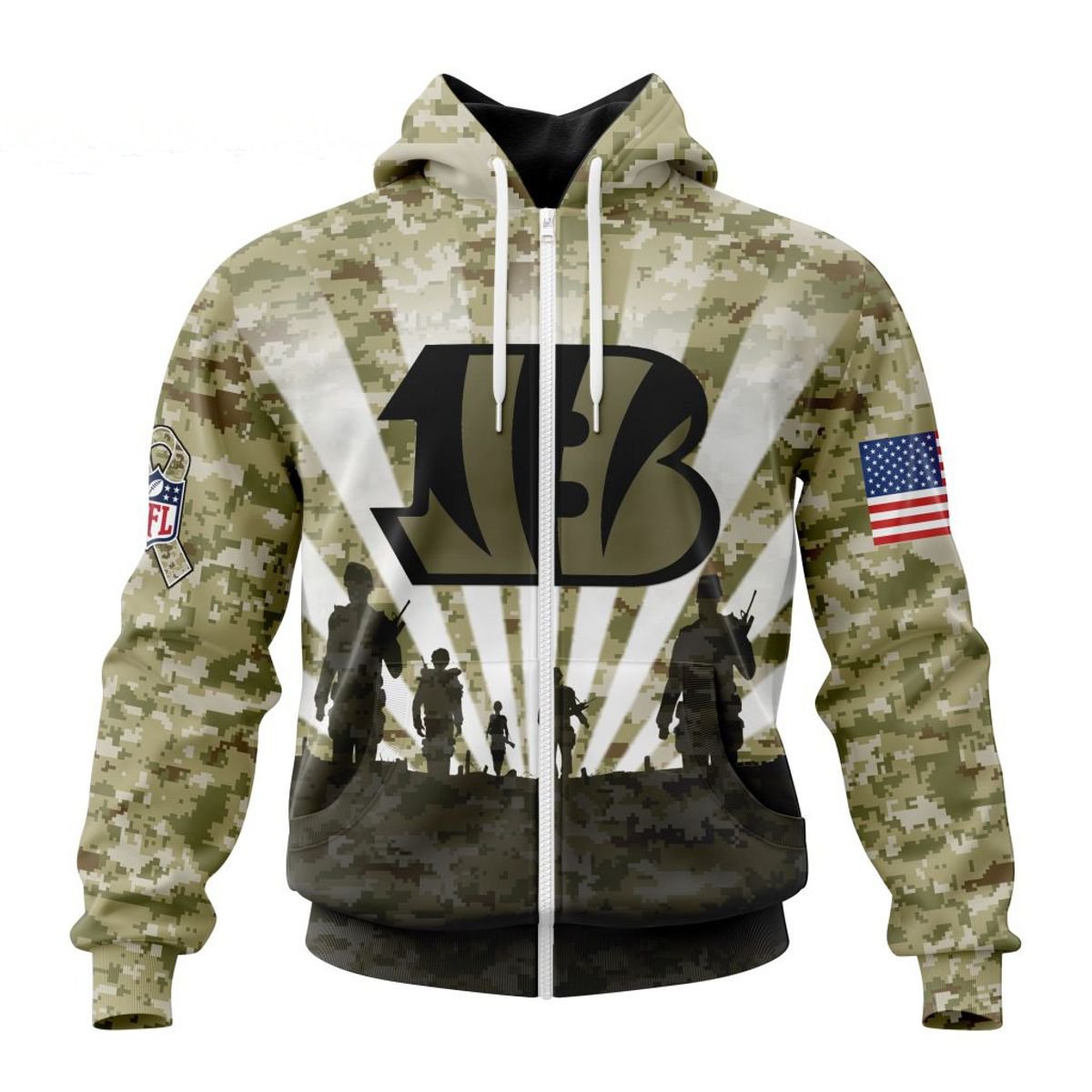 CINCINNATI BENGALS 3D HOODIE HONOR VETERANS