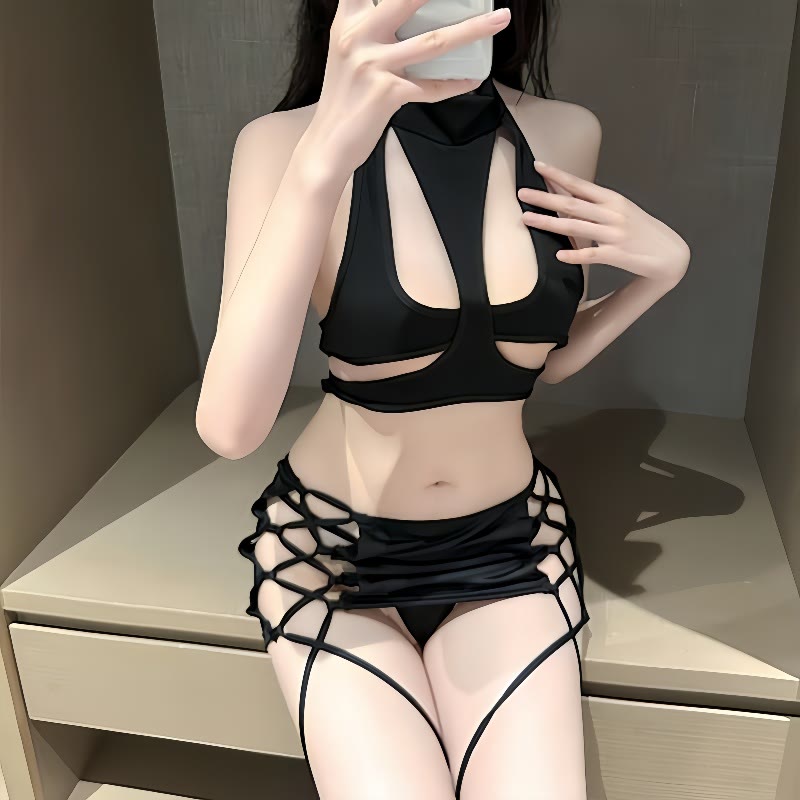 Hollow Out Lace-up Backless Lingerie Set