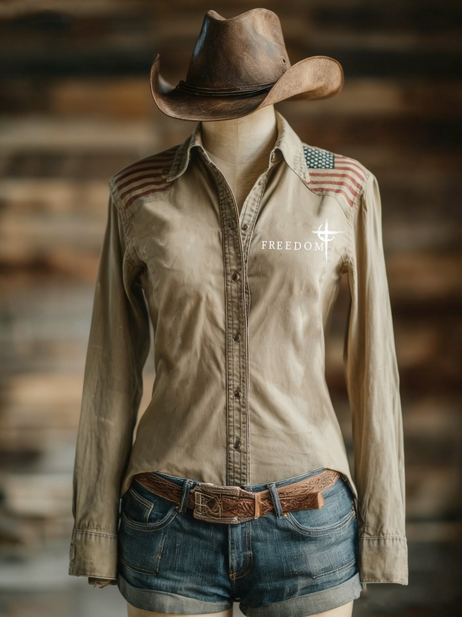 Women's Vintage FREEDOM Charlie Kirk Western  Shirt