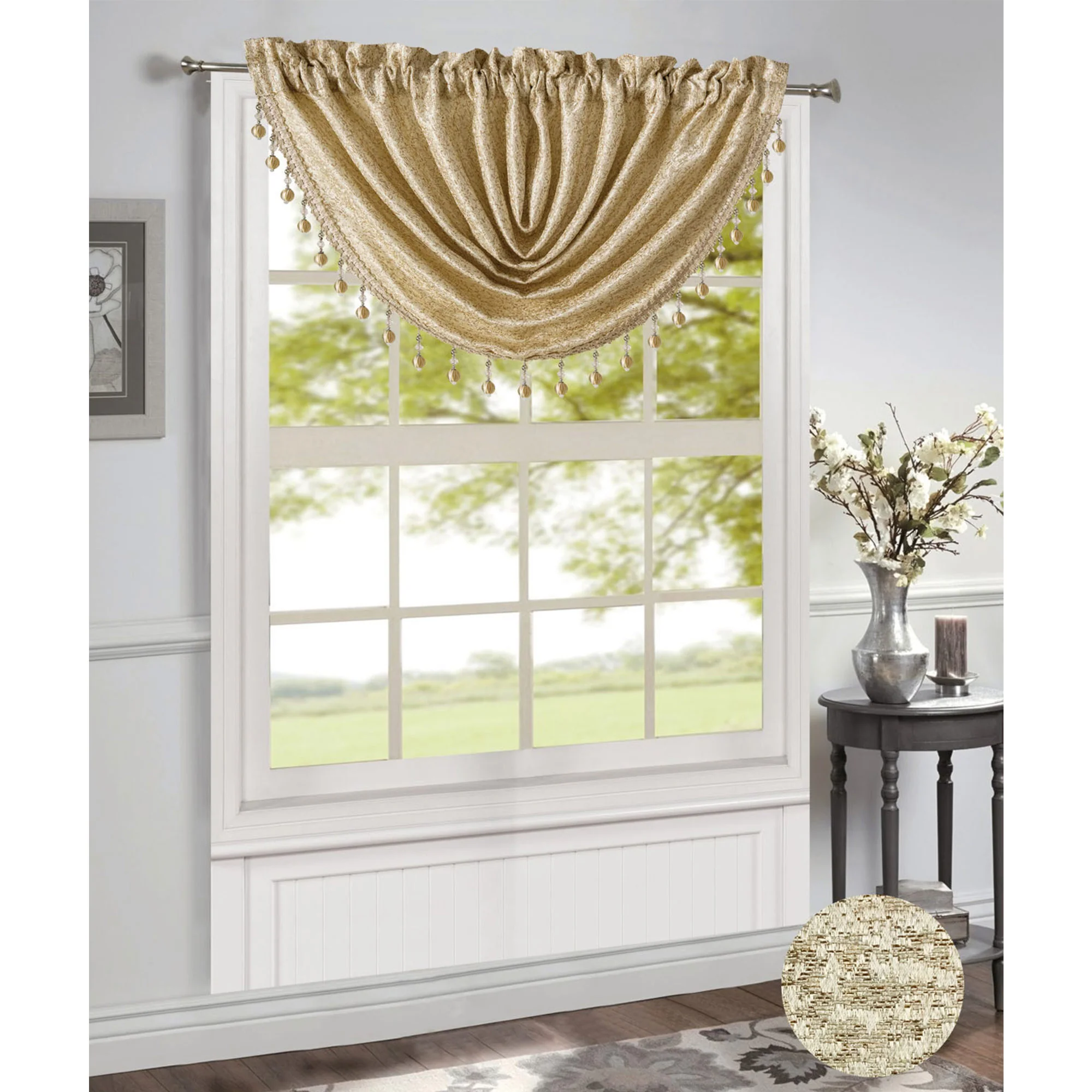 Norah Jacquard Rod Pocket Window Panel and Valance Treatments, All Sold Separately