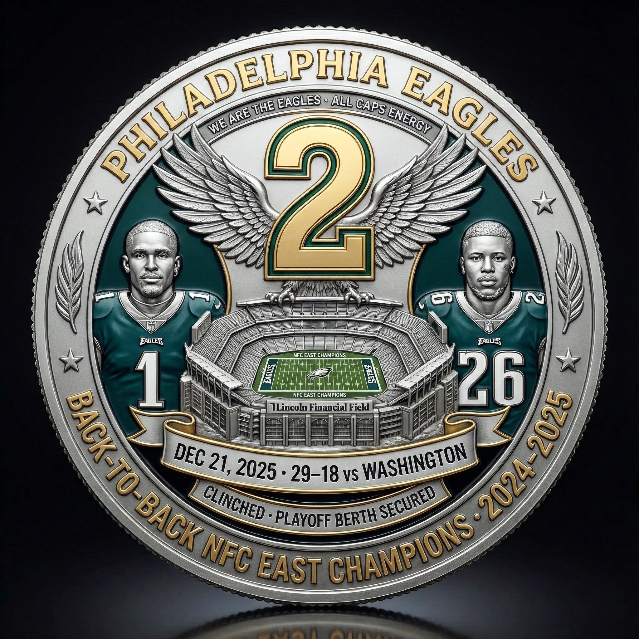 2025 Eagles Back-to-Back NFC East Champions Commemorative Coin
