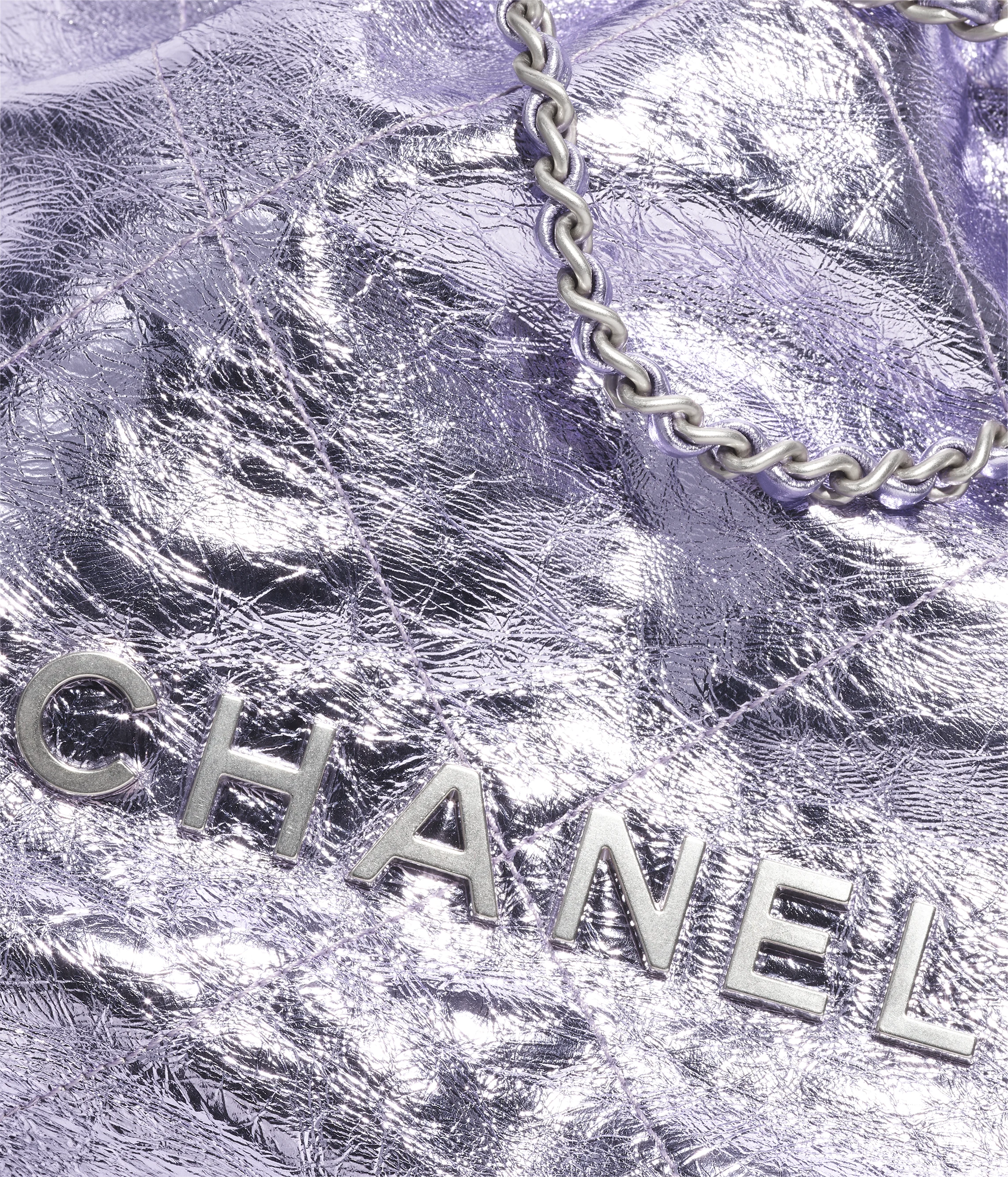 CHANEL 22 Mini Handbag Metallic Calfskin & Silver-Tone Metal Lilac AS3980-B18804-NABJZ