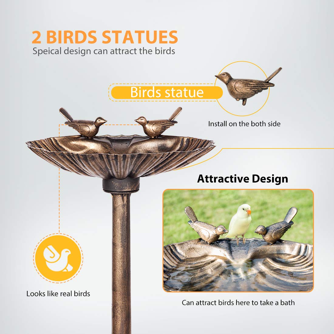 🔥FREE SHIPPING - 28 Inch Polyresin Lightweight Outdoor Double Birds Garden Bird Bath
