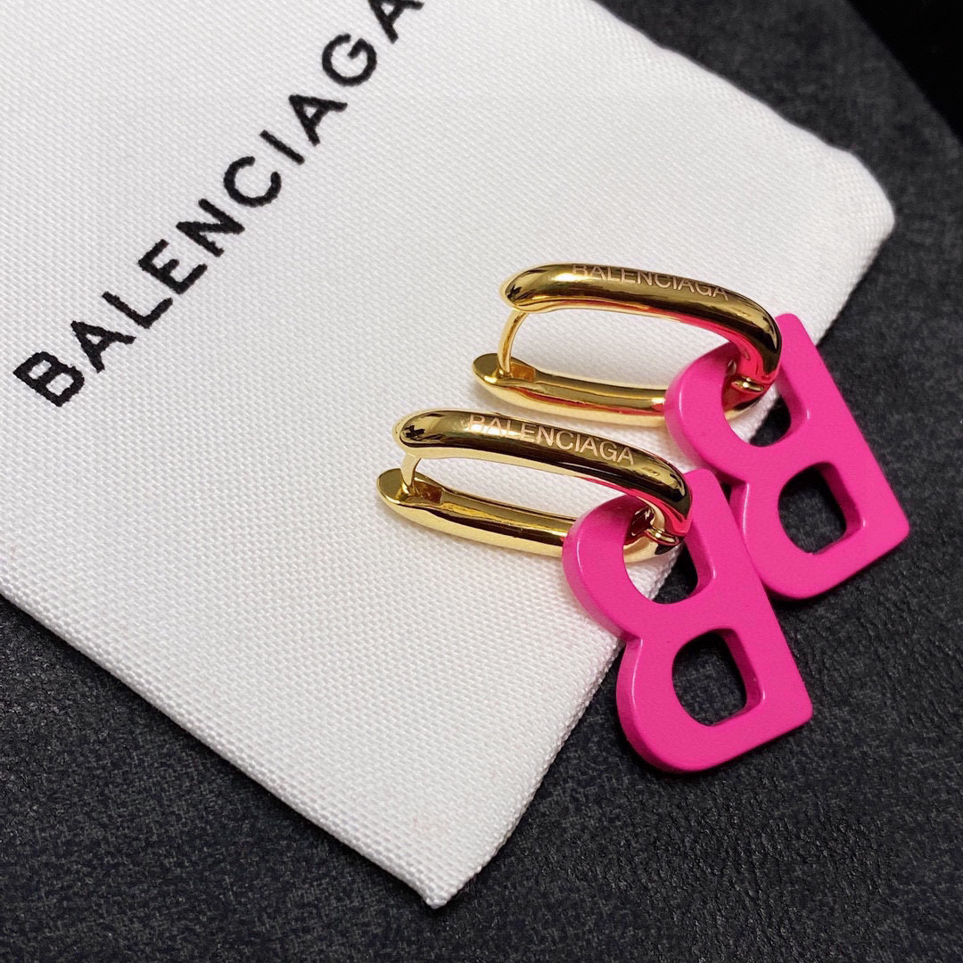 Balenciaga Pink BB Stud Earrings