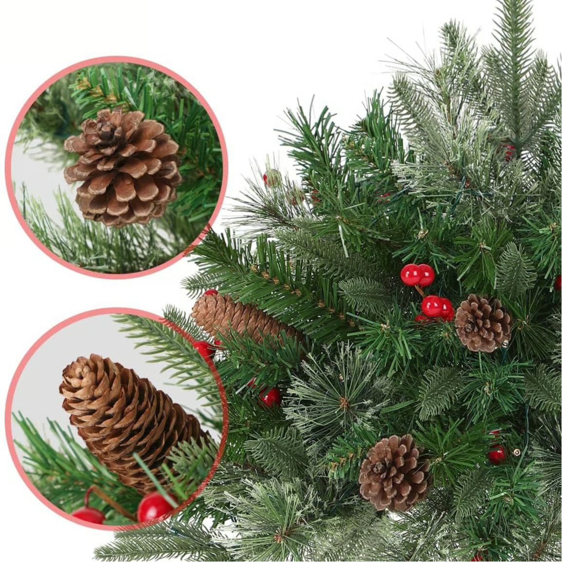 💥2025 ON SALE💥Pre-lit Artificial Xmas Tree with Cones & Red Berries 🍒🌲