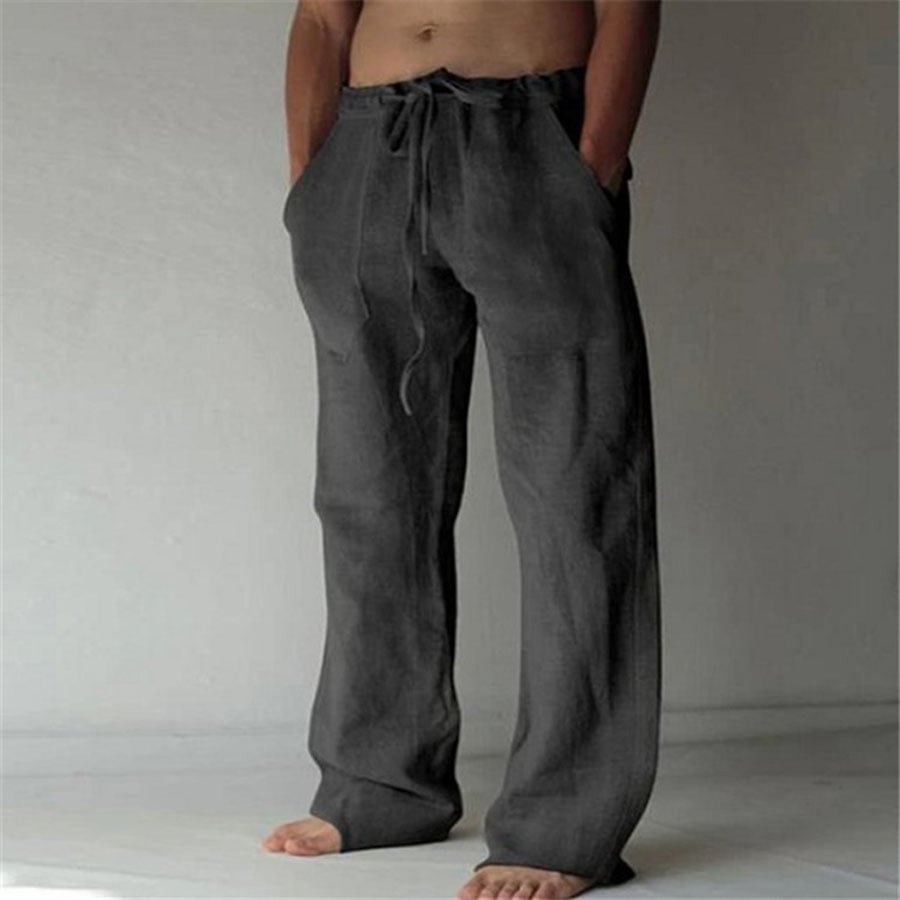 Men's Casual Solid Drawstring Cotton Linen Pants