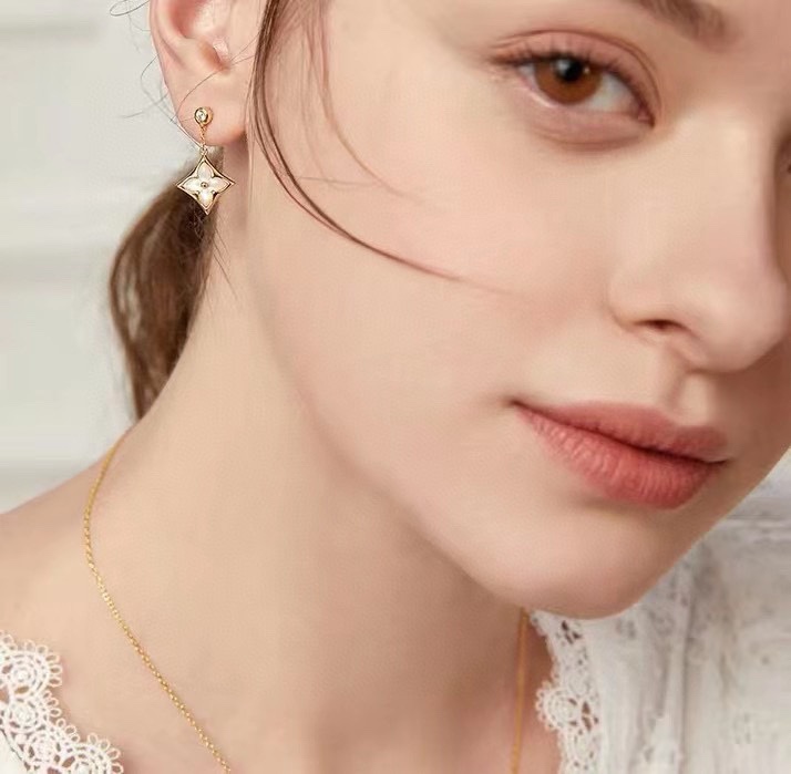 Louis Vuitton Monogram Floral White Shell Earrings
