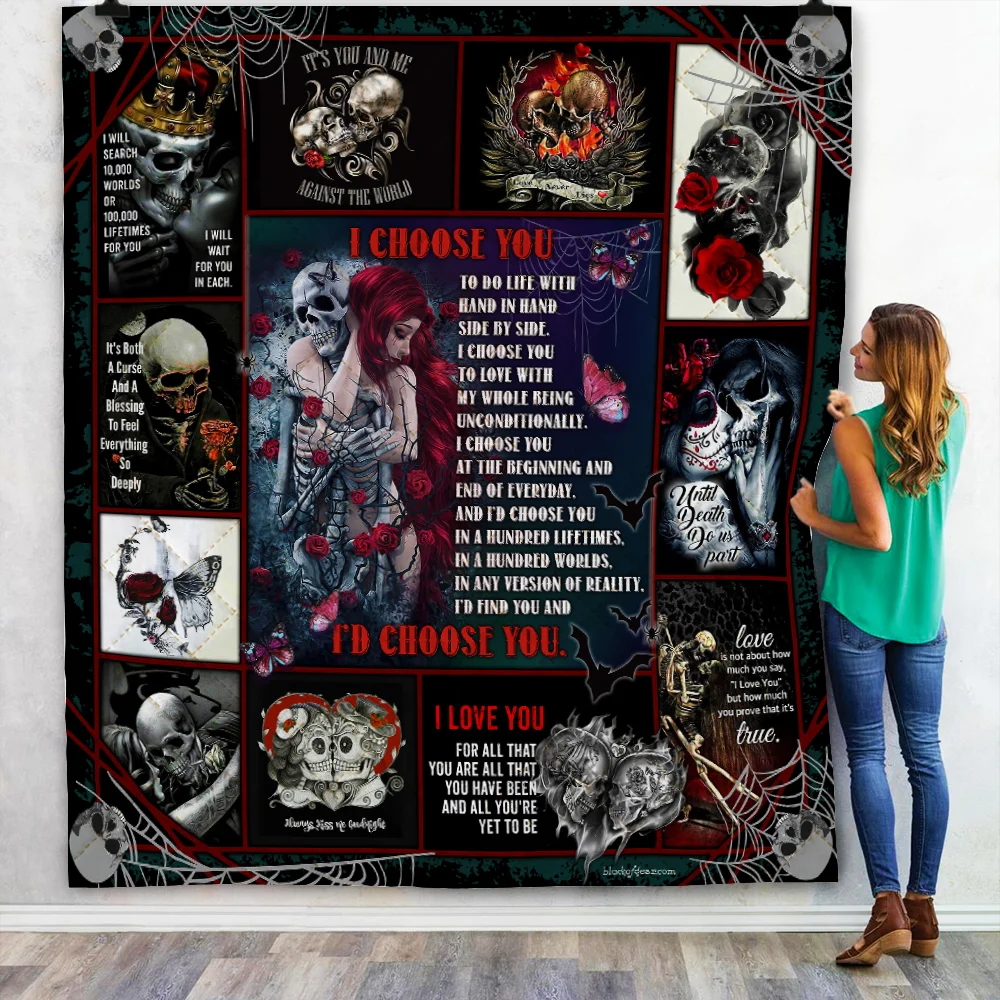 I Choose You Skull Love Quilt Blanket