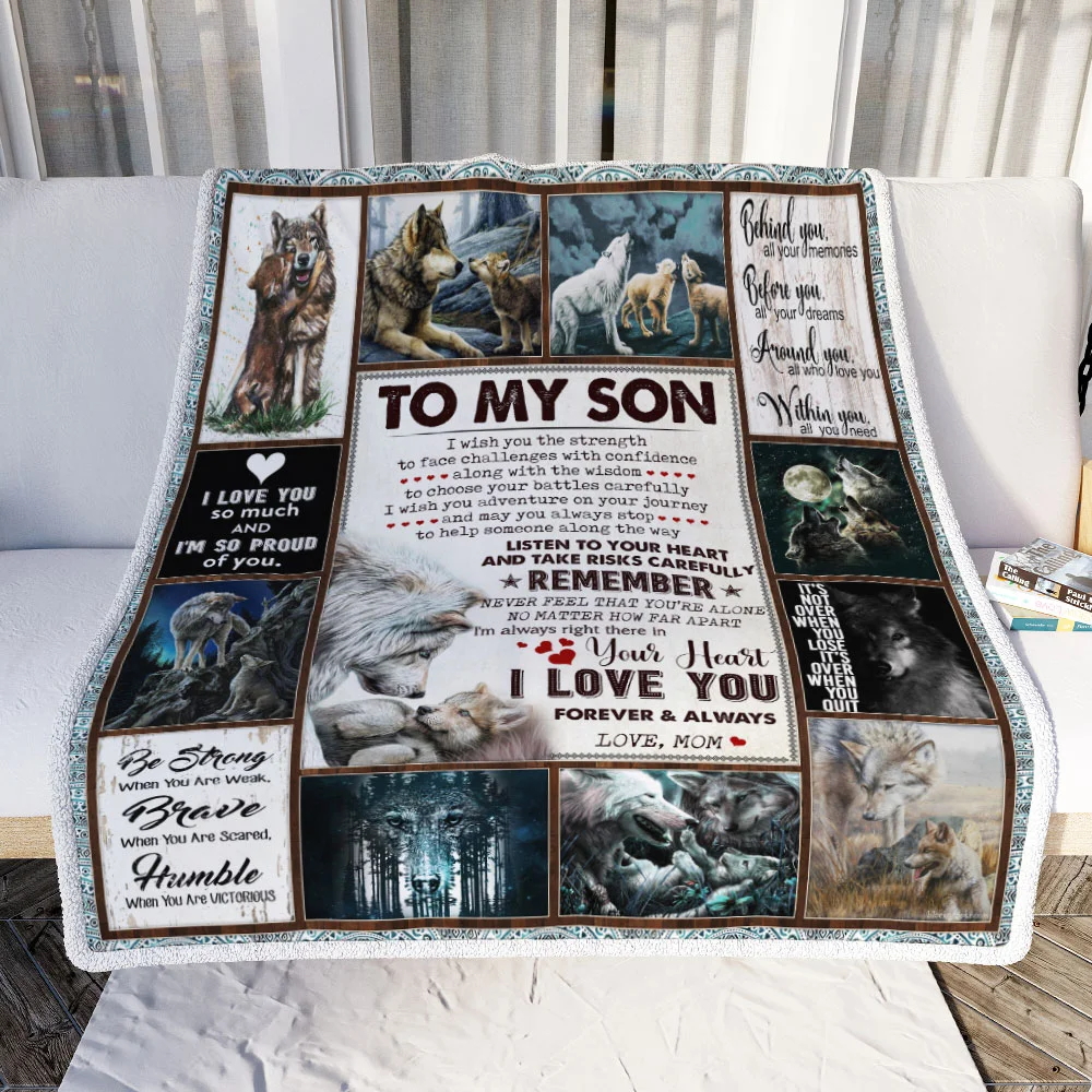 To My Son, I Wish You The Strength, Love Mom, Wolf Sofa Throw Blanket