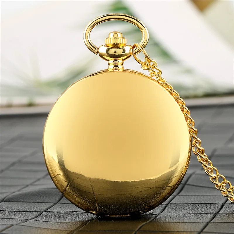 Luxury Yellow Gold/black Smooth Case Clock Men Women Pendant Pocket Watch Quartz Movement Analog Display Necklace Fob Chain