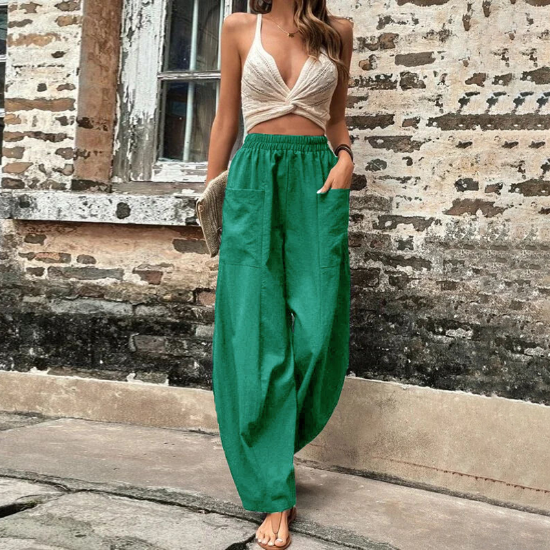 Solid Pocket Loose Casual Pants
