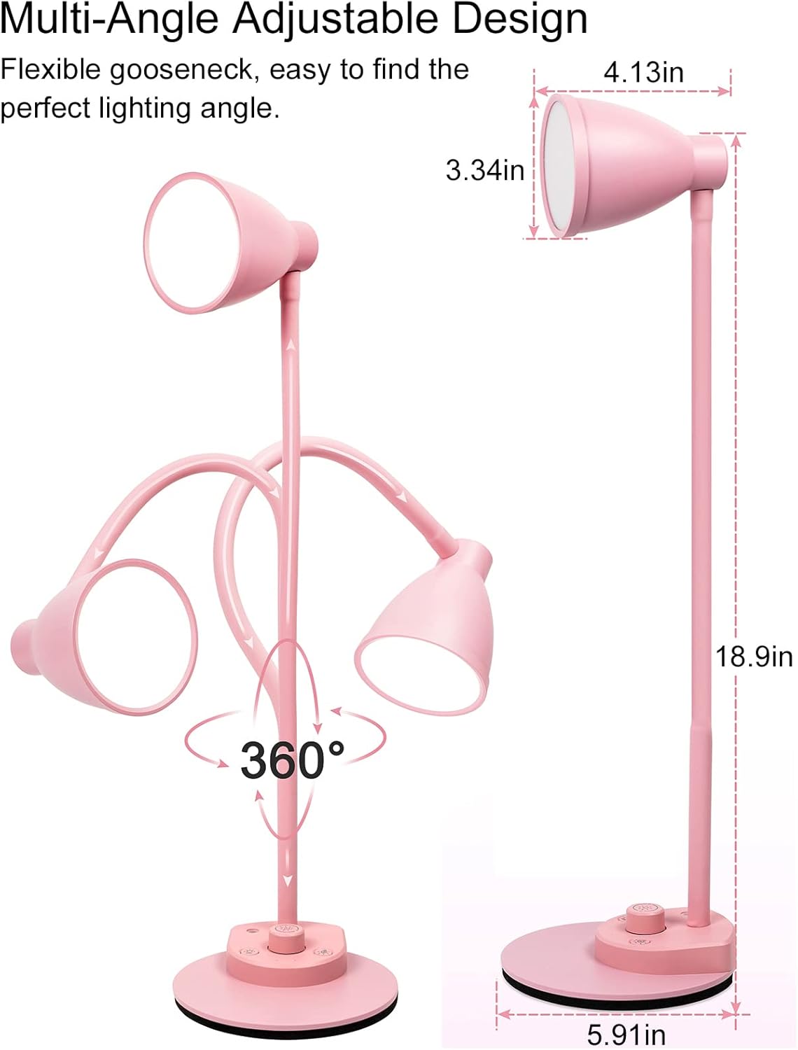 BOHON LED Desk Lamp with USB Charging Port 3 Color Modes Dimmable Reading Light Intelligent Induction Auto Dimming Task Lamp Flexible Gooseneck Table Lamp for Bedside Office, AC Adapter Include