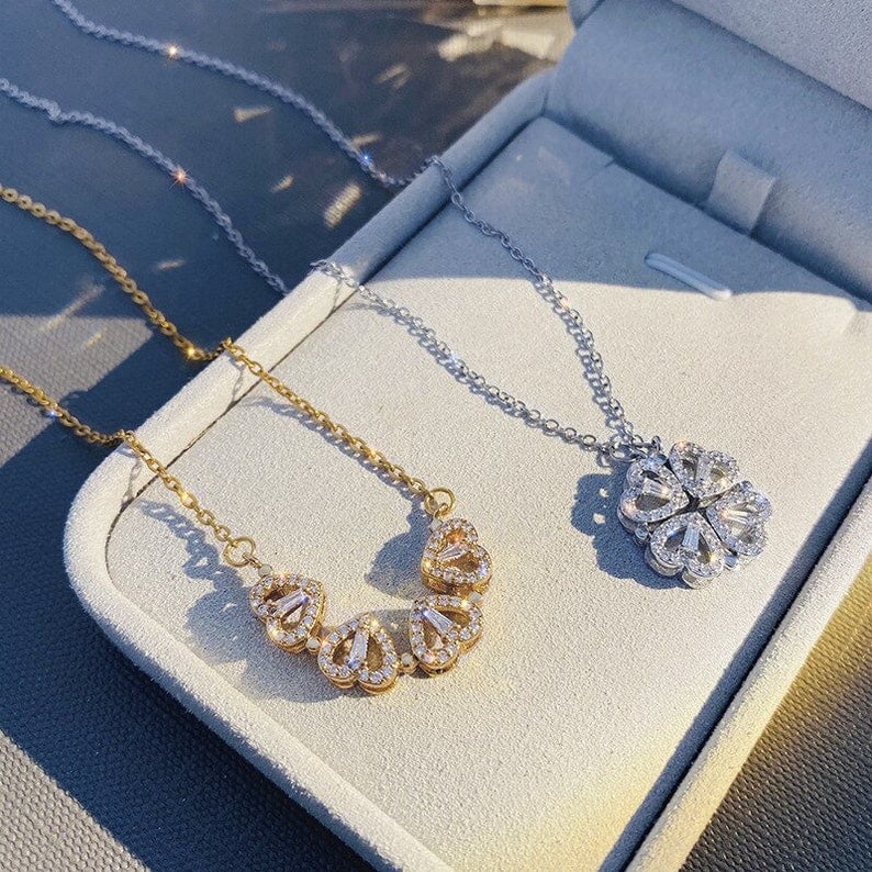 🎁Lucky Heart Sterling Silver Necklace WITH SIX ROSES💖