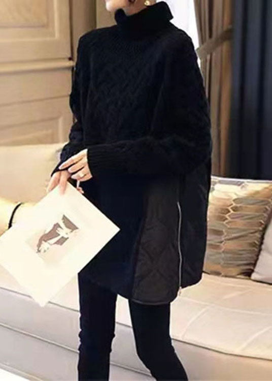 Women Coffee Turtleneck Patchwork Thick Fall Sweater