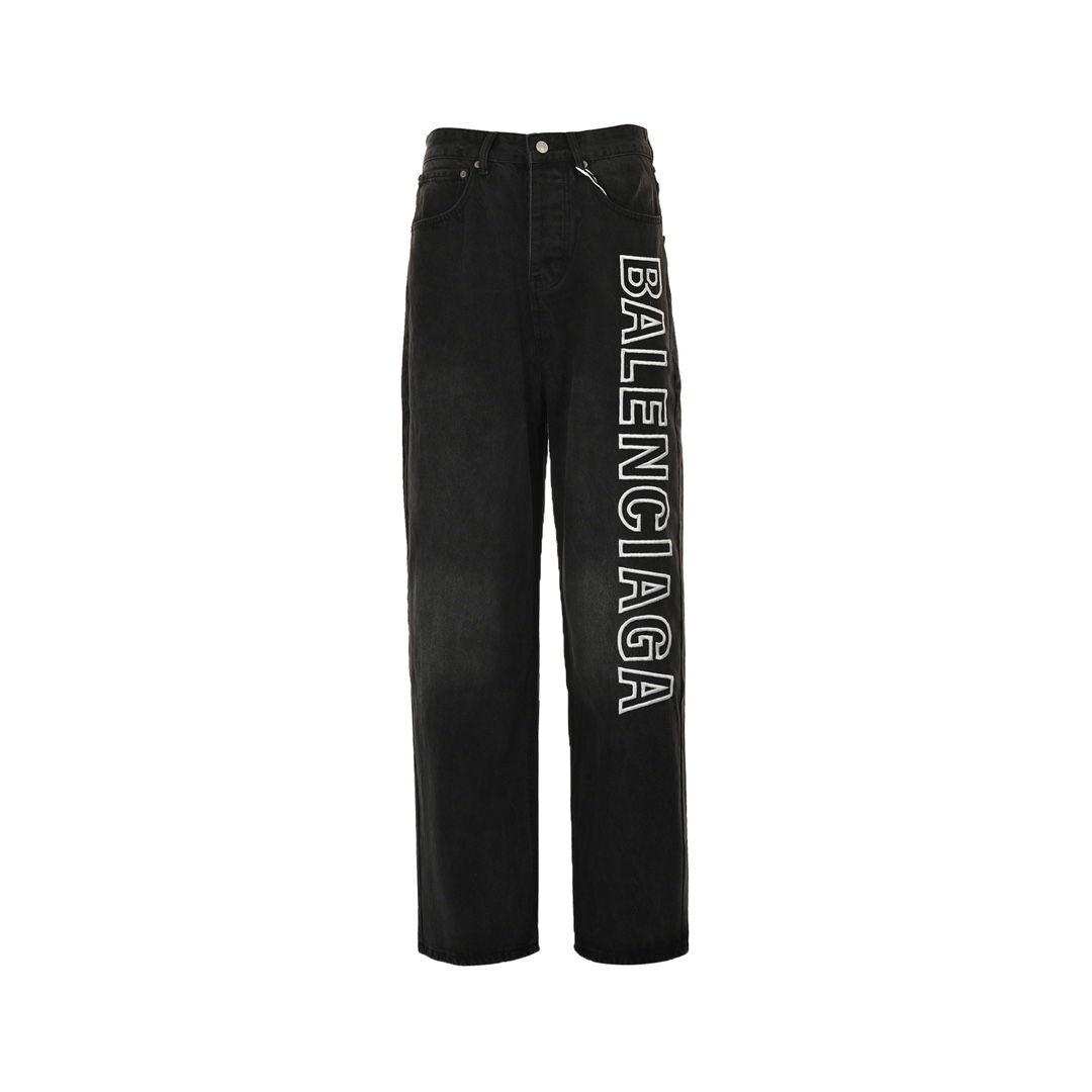 Balenciaga embroidered letters washed loose wide-leg jeans