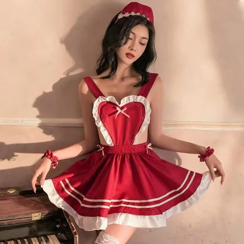 Lace Up Love Heart Ruffled Maid Dress Lingerie