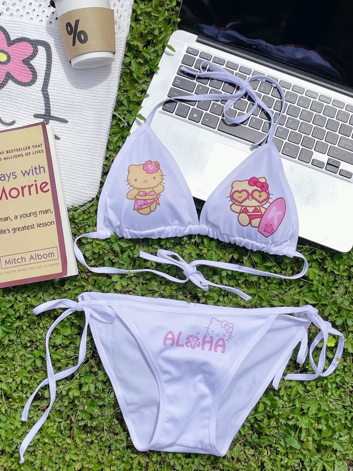 Hellokitty Women's Halter Tie Side Triangle Bikini Set high Cut 2 Piece Bikini Swimsuit Bathing Suit